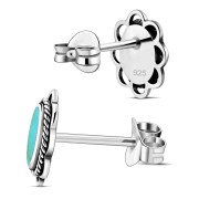 Turquoise Oval Braided Edge Silver Stud Earrings - e362